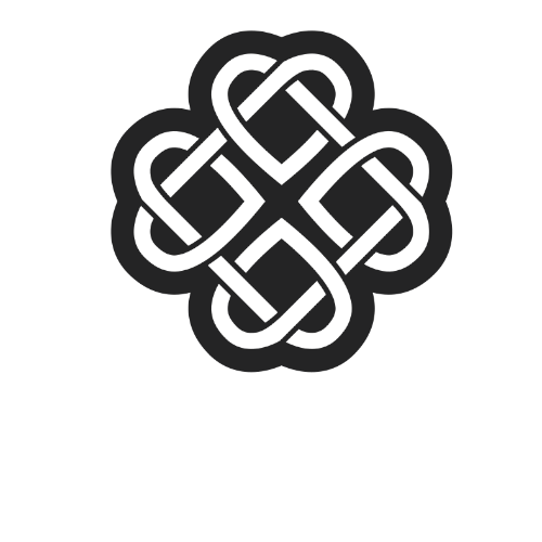 The Cwtch Logo (a white celtic knott with a thick black border