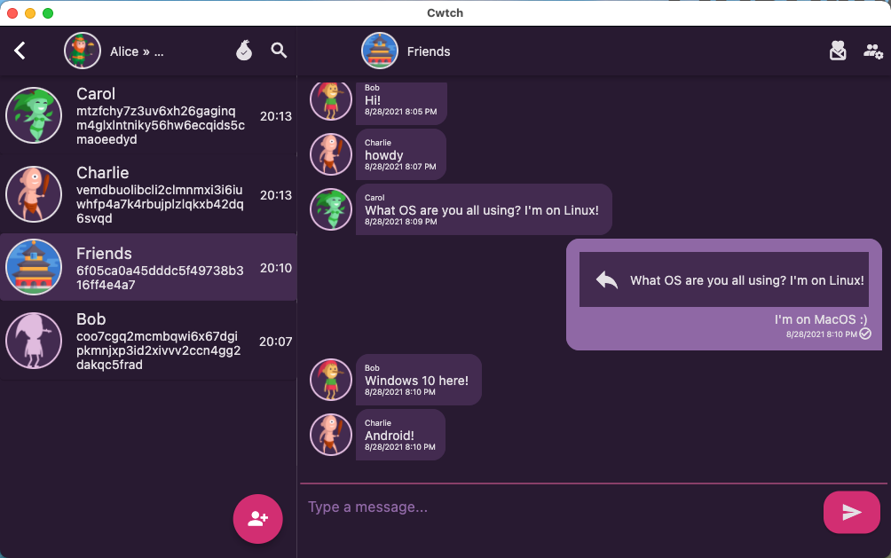 Cwtch chat on MacOS